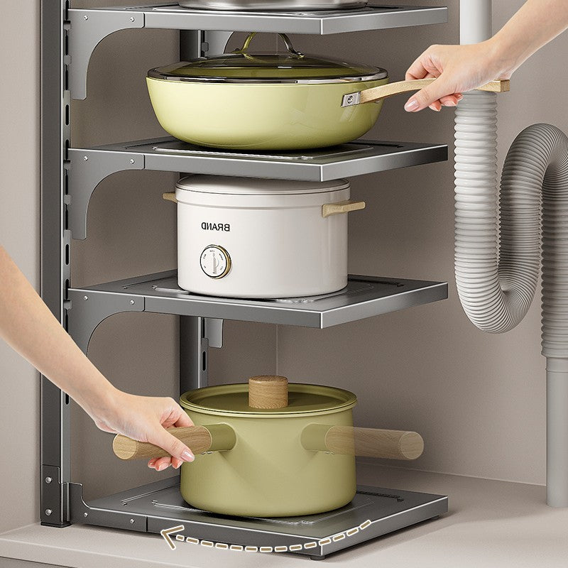 Kitchen multi-tier storage rack - household multifunctional under-cabinet organizer for pots, pans, and utensils - carbon steel layered pot rack storage shelf