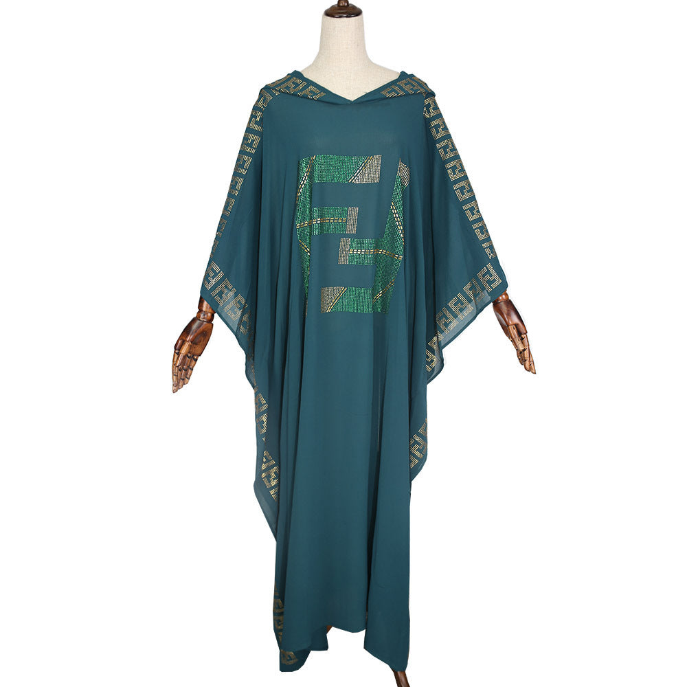 supply  african plus size women's clothing hot diamond chiffon bat sleeve hoodie dress