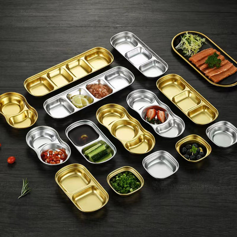 304 korean style grid plate stainless steel korean dipping dish grid plate gold hot pot seasoning dish barbecue round sauce dish