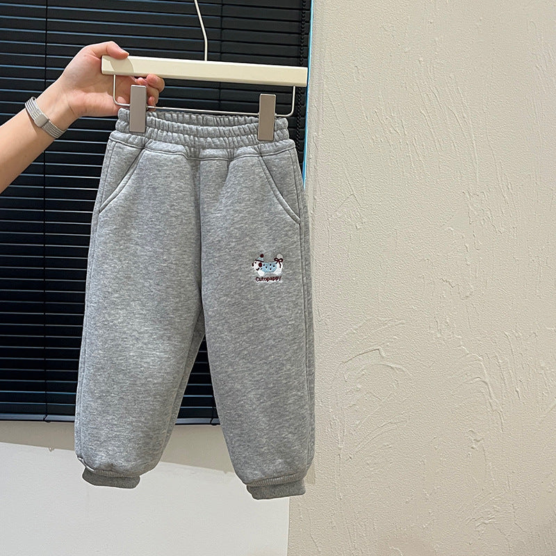 Autumn/winter girls' trendy fleece-lined thickened cotton pants, korean style warm outerwear casual trousers for baby girls, children's clothing