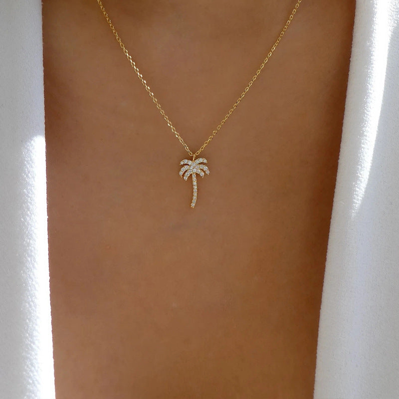 Rhinestone necklace wholesale fashion popular jewelry luxury inlaid gemstone coconut tree pendant women's easiest for match alloy necklace
