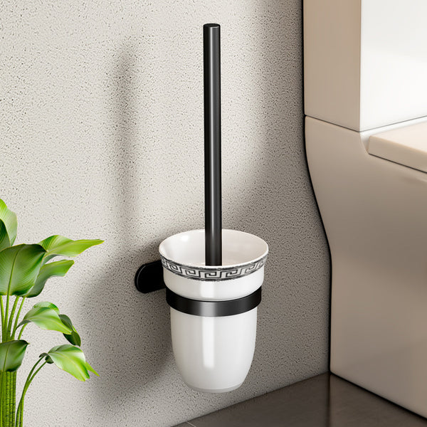 Toilet Toilet Brush Shelf No Punching Space Aluminum Wall Hanging Wall Ceramic Cup Base Toilet Cleaning Brush Set