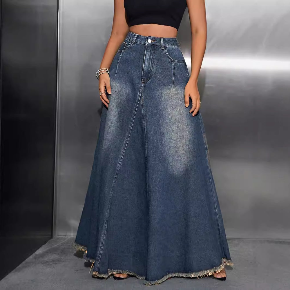 Pre-sale-15350# cross-border fashion foreign trade women's retro washed versatile denim skirt long skirt