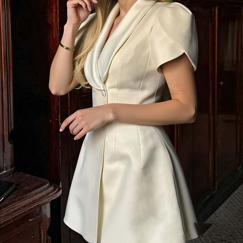 cross-border e-commerce women's fashion: european and american summer new arrivals - elegant and chic v-neck, cinched waist, puff sleeve dress