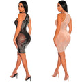 C6703 cross-border   fashion women's solid color mesh rhinestone halter mini dress