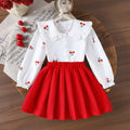 Children's clothing cross-border girl suit cherry white long sleevestops + red skirt