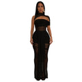 C7492 cross-border   fashion women's sexy see-through mesh sleeveless evening dress