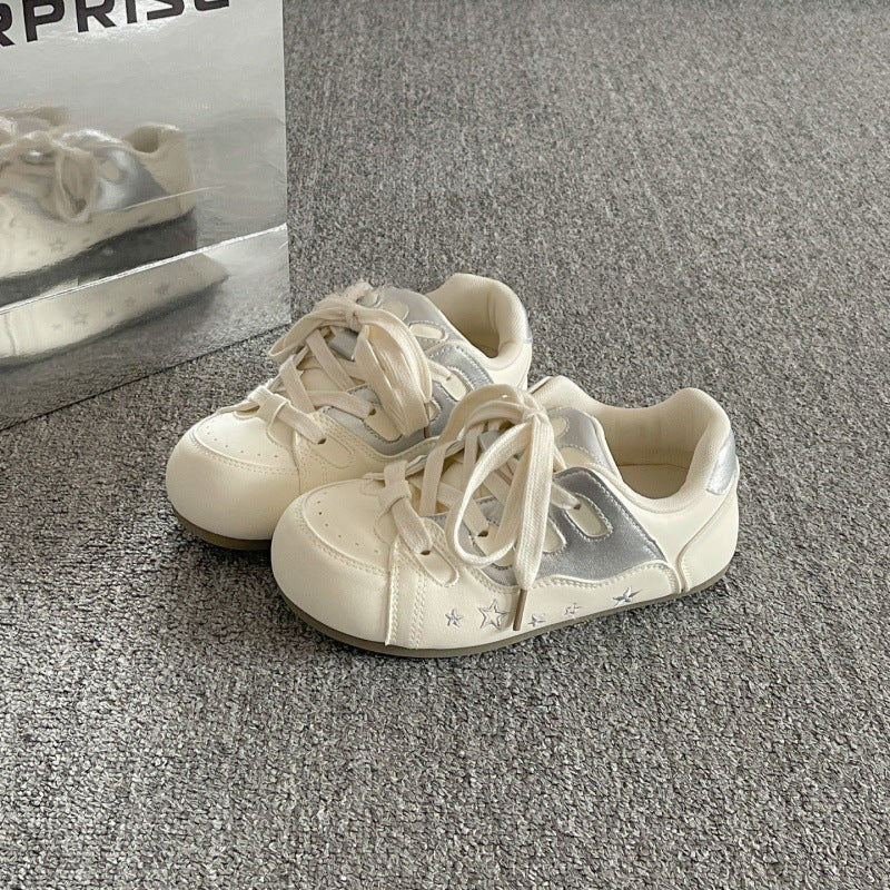 Silver student german training shoes thick sole bread shoes for women 2026new arrivalspringcasualeasiest for match soft bottom sports white shoes