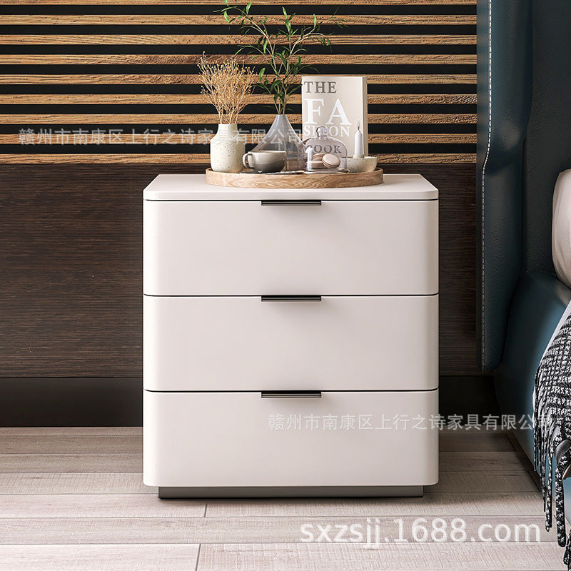 Bedside cabinet popular douyin new arrival leather art simple modern solid wood room master bedroom wholesale rock slab countertop