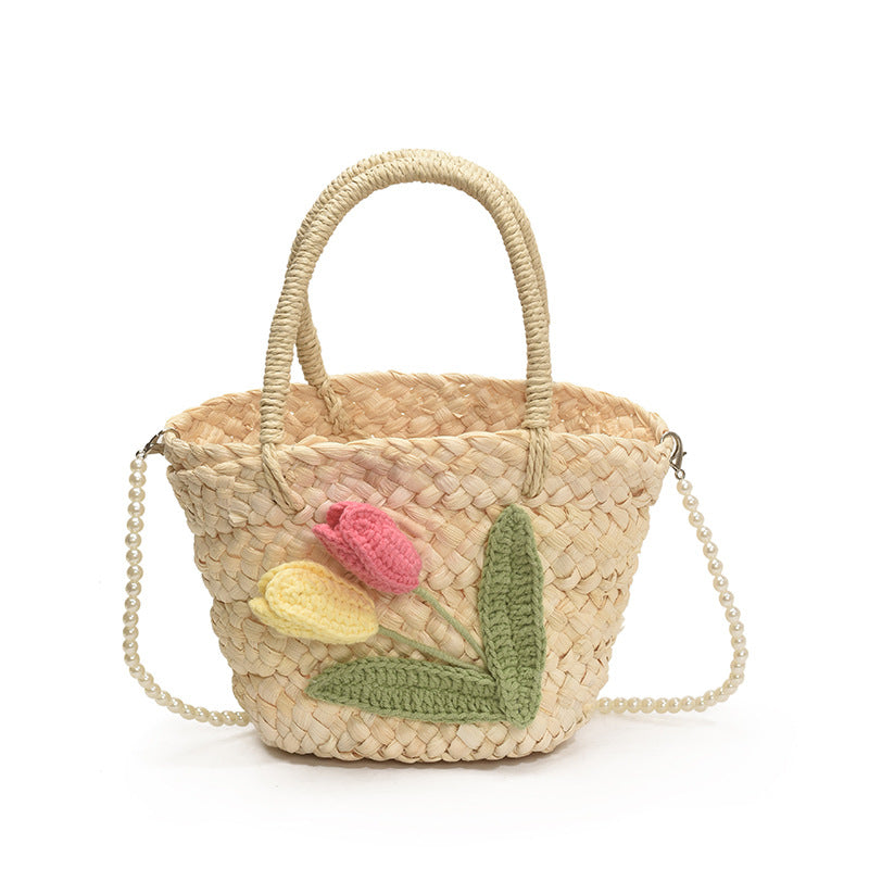 Cross-border 2025 summer new handmade crochet woven straw fresh and cute premium portable messenger shoulder bag