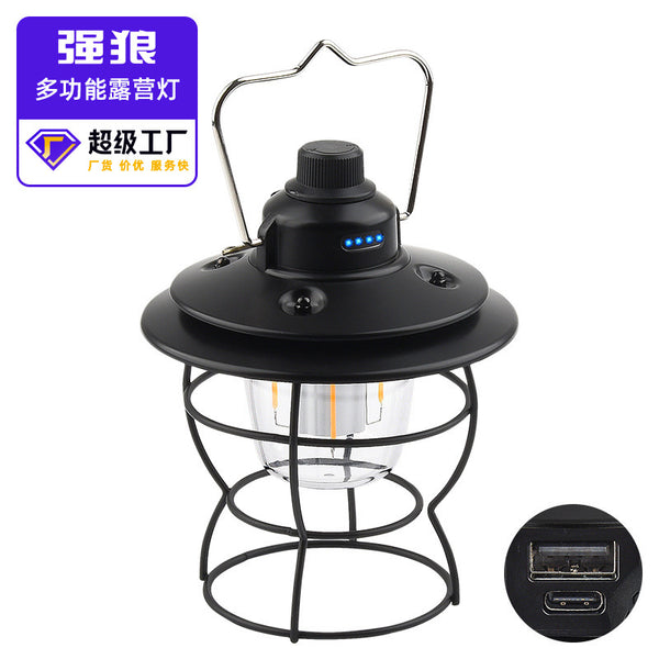 LED camping light retro rechargeable portable horse light, multi-functional emergency light, power bank outdoor camping tent light