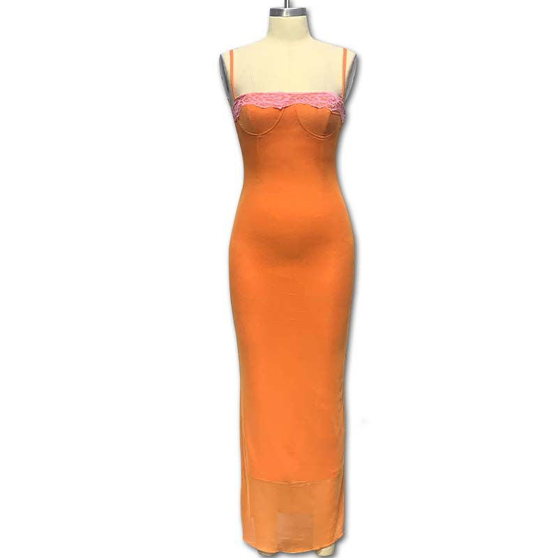 European and american style women's clothing  summer new collection midi dress lace trim bandeau slip dress sexy dress for women