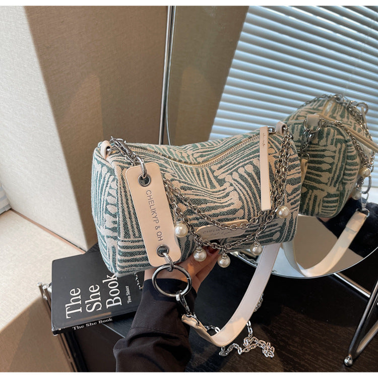 Cross-border canvas bag women's summer versatile 2025 new fashion niche chain shoulder messenger bag casual pillow bag
