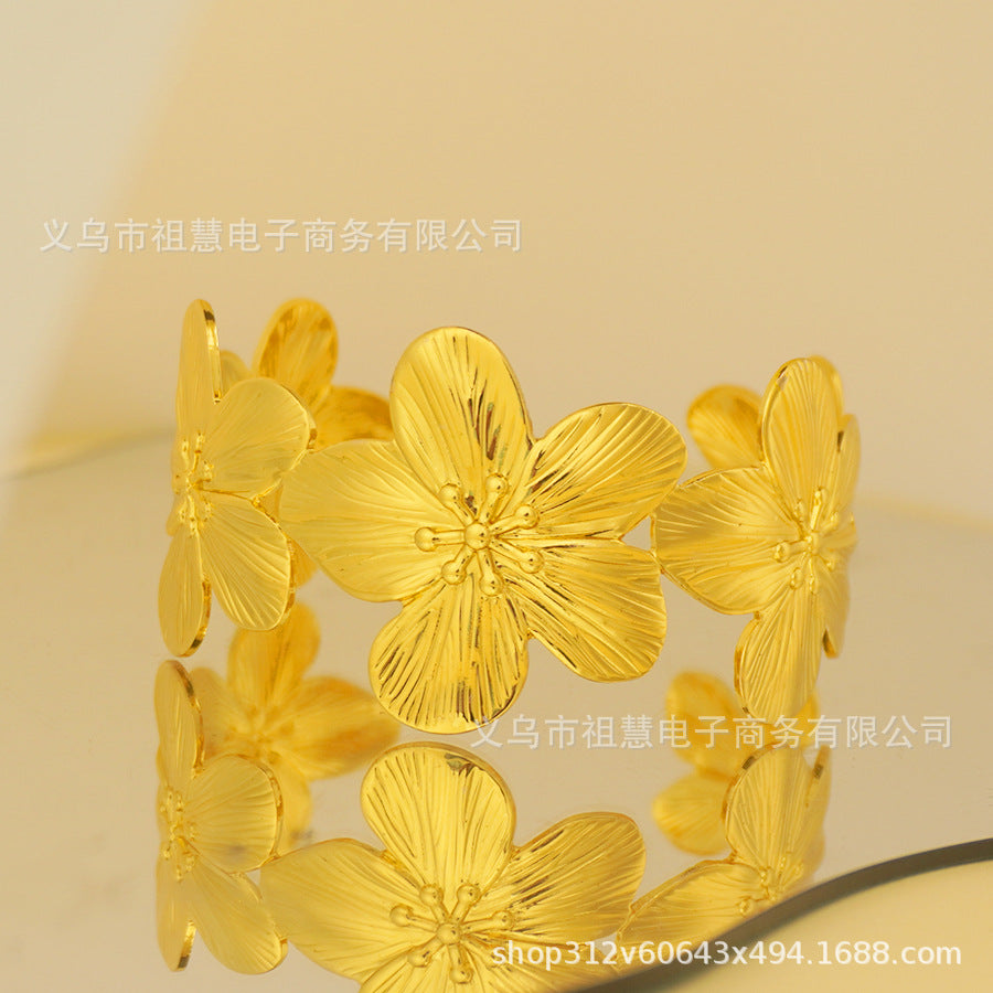 middle eastern women's gold flower bracelet cute summer cuff bangle everyday party jewelry