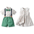 Brother and sister wear export spring and summer new arrival children's clothing boys short-sleeved shorts suspender suit girls floral skirt wholesale