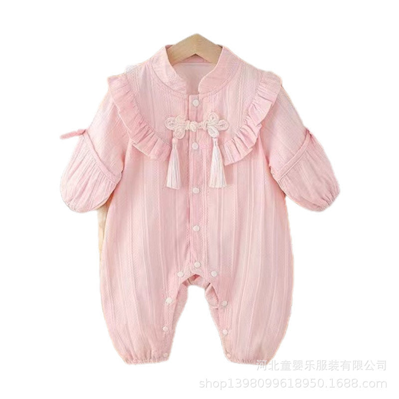 Baby spring autum chinese style outing clothes new newborn long sleeves rompers baby girl long sleeves outing one-piece