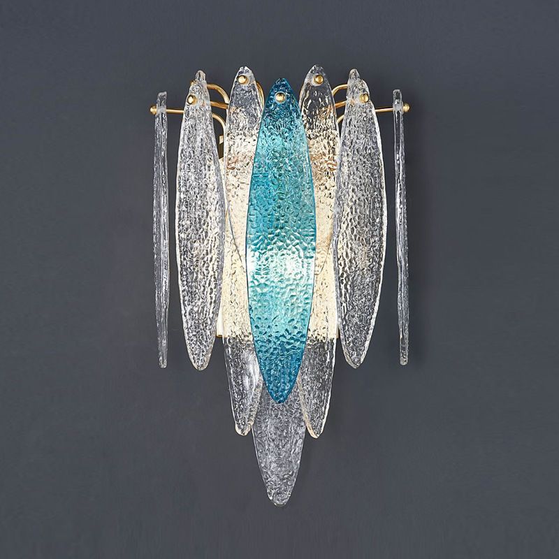 Modern minimalist sky blue glass panel wall sconce - ideal for hallways, corridors, bedrooms, bedside tables, living room backdrops - direct from the manufacturer