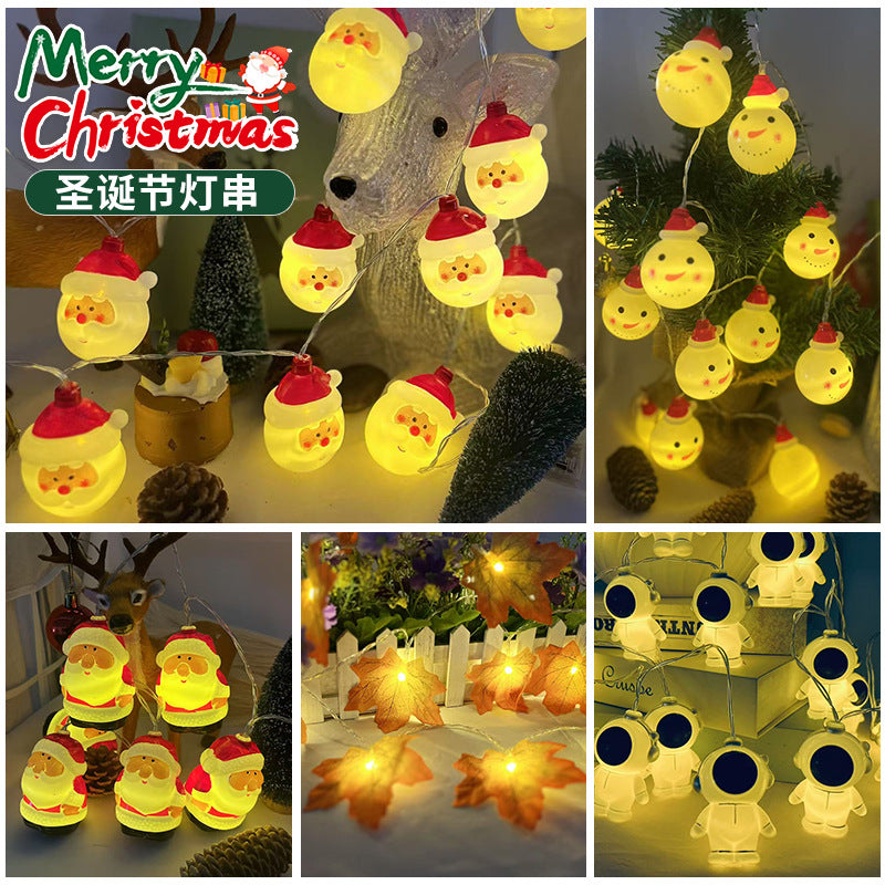 Cross-border Christmas old man headlight string, snowman outdoor festival battery box USB arrangement decorative small lights wholesale