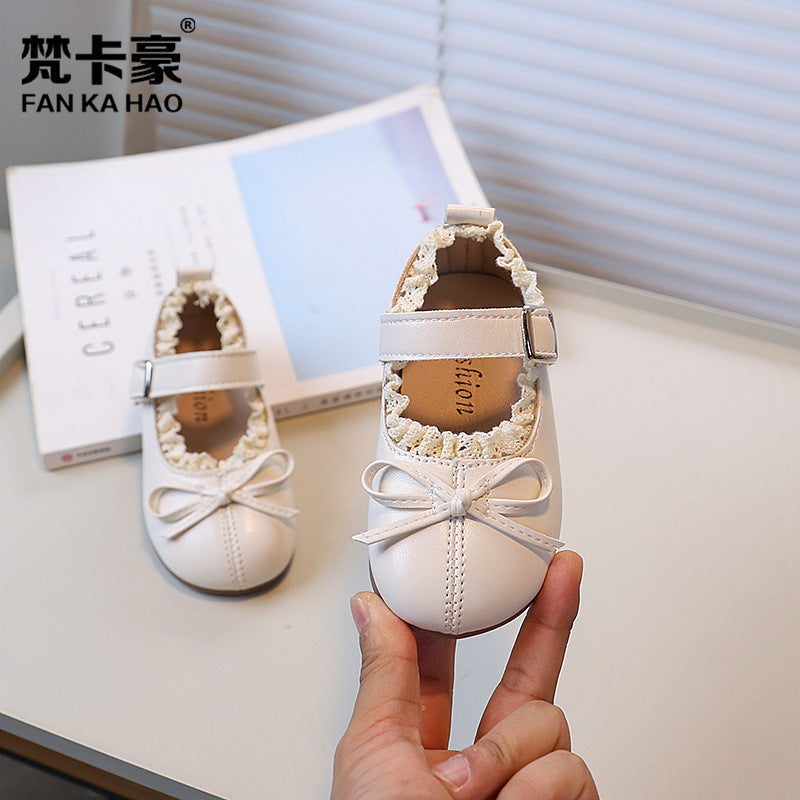 Vancahao kids' leather shoes -  autumn new collection - korean style girls' bow princess shoes - soft sole single shoes for students