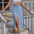 European and american style denim skirt hot-selling new cross-border washed slit denim skirt multi-button denim skirt