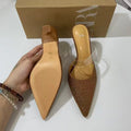 Za summer new arrivals 2024 high heels pointed toe rhinestone embellished closed toe fashionable low-cut pvc slingback stiletto sandals for women