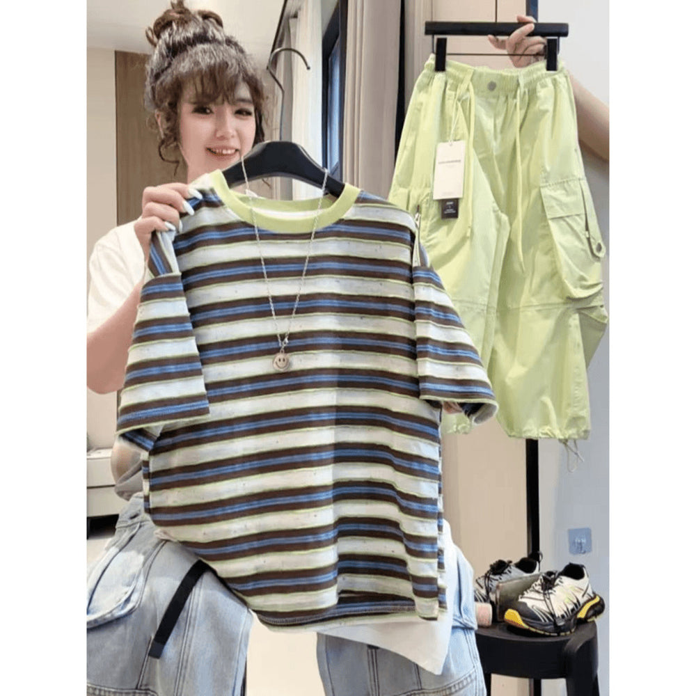 Kids'  summer new striped short-sleeve trendy t-shirt for boys and girls - summer sweat-absorbent and breathable top
