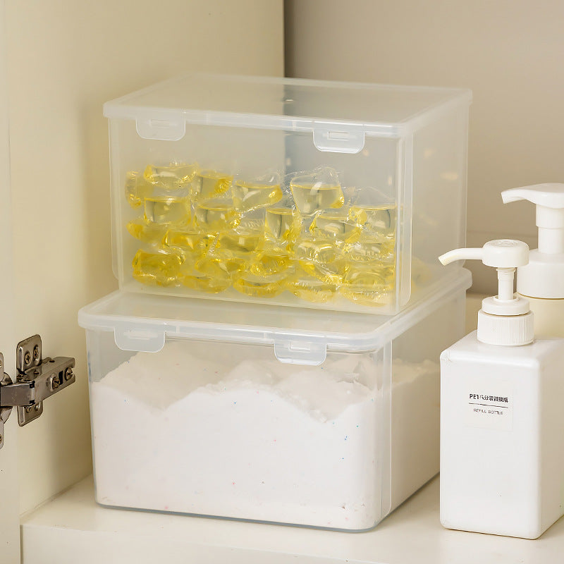 Laundry powder storage box Household laundry ball clothespin storage box Plastic flip cover Laundry bead storage box with measuring cup