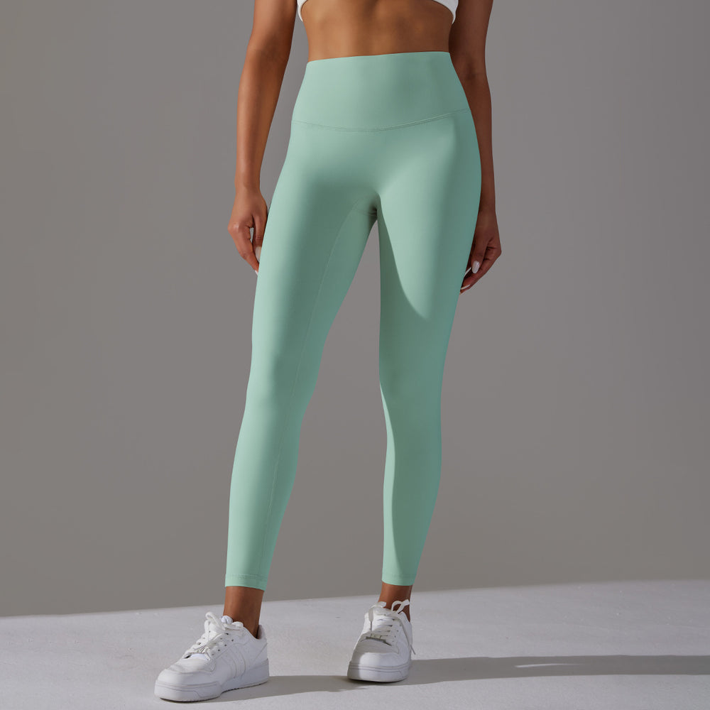 No awkward line double-sided brushed nude breathable yoga nine-point pants high waist hip lift peach tight sports fitness pants