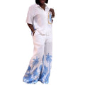 European and american cross-border african women's fashion:  autumn new collection - trendy printed loose-fit short sleeve shirt and wide-leg pants set