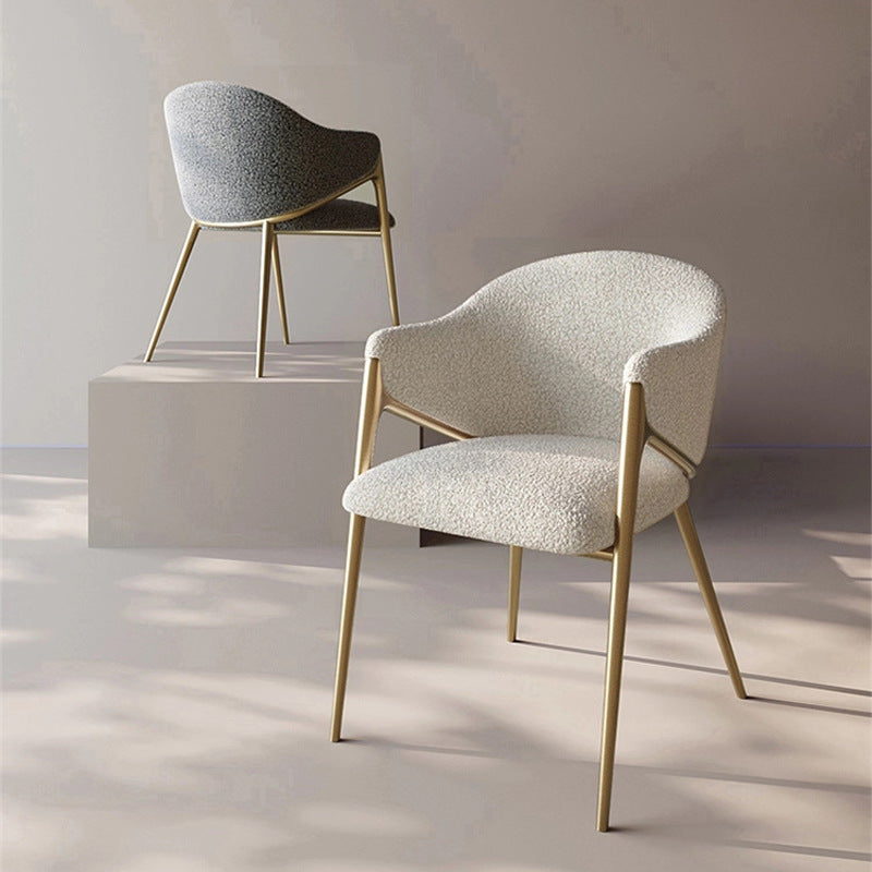 Designer lambswool dining chair - modern luxury cream style for home, hotel, sales office, villa, cafe, and restaurant - casual seating
