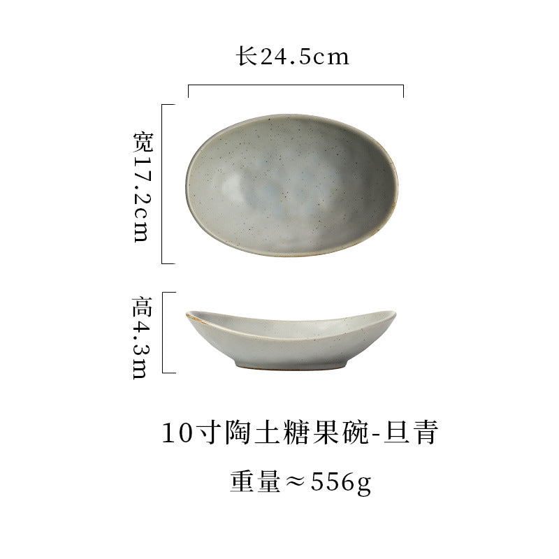 japanese ceramic plate, high-end candy bowl, fruit salad bowl, fish plate, stoneware tableware, oval plate, household dish plate