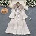 Frenchretrolong sleevesdress women's summerstereoflower tieelegant unique beautiful beautiful long skirt
