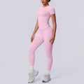 fashion seamless knittingpure color tight breathable long yoga suit sports running fitness two-piece set