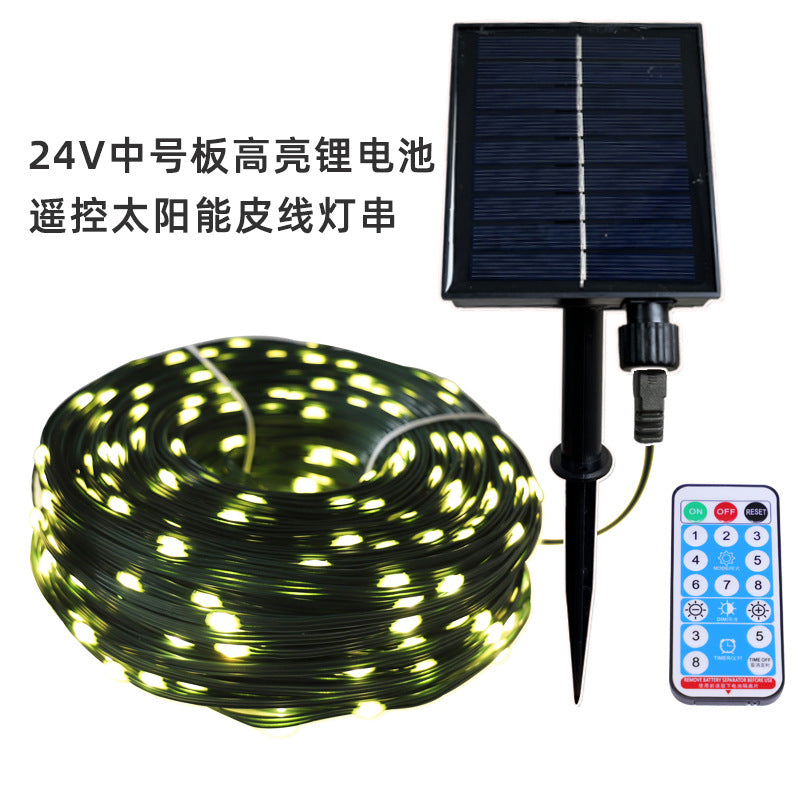 Cross-border PVC copper wire light string outdoor waterproof solar LED light string Christmas decoration project lighting leather wire light string