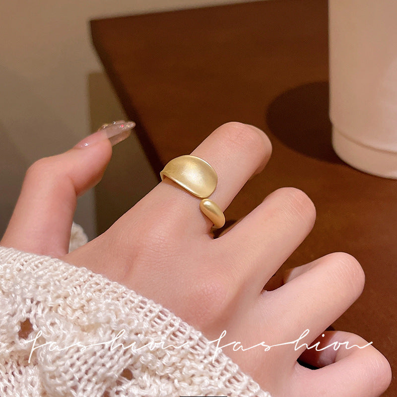 Irregular gold matte ring - women's unique design, minimalist style, index finger ring, light luxury, high-end adjustable ring