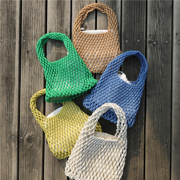 Cute hand-held woven bag, fresh beach straw bag, contrasting braided belt lined handbag