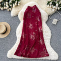 Lightly mature style classy sense hot stamping printing fishtail skirt for women 2025 summer high waistslimming look satin hip mid-length skirt