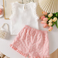Girls' tulip crochet ruffle trim tank top and floral shorts two-piece set - summer korean style casual outfit for kids - trendy