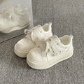 Chunky platform white sneakers - 2026 spring new arrival: cute puppy design, hook-and-loop closure, versatile height-boosting casual sneakers for students