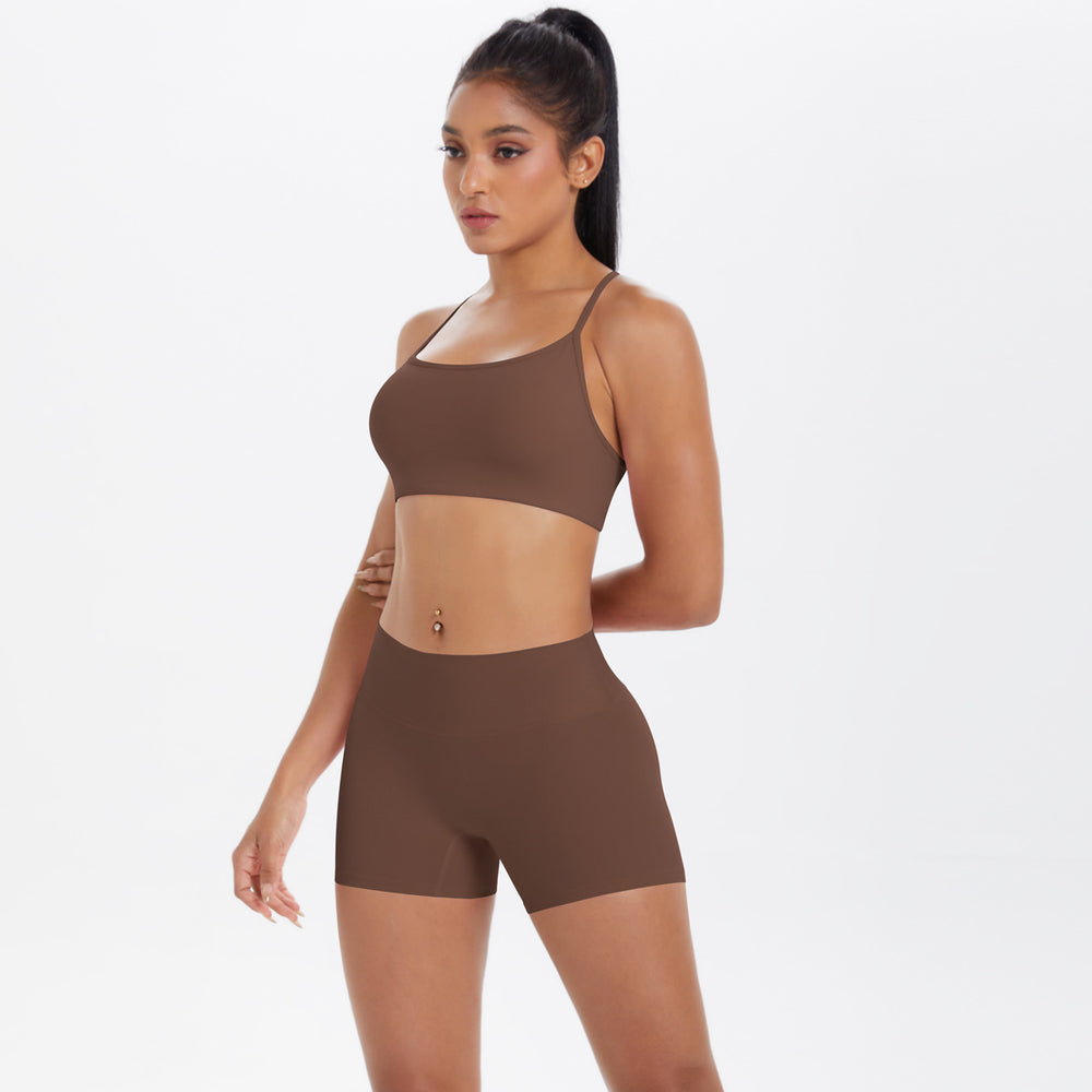 New outdoor casual cloud-like athletic yoga set - quick-dry, compression, criss-cross back, butt-lifting shorts workout outfit