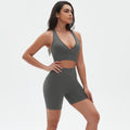 New quick-dry racerback sports bra and high-waisted butt-lifting tight shorts workout set - seamless yoga outfit for women (european & american style)