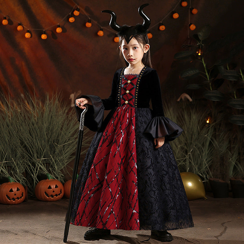 Halloween children's costume drama performance mesh witch cloak witch cross-border clothing girls' witch dress