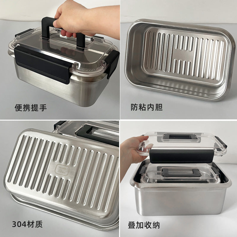 304 stainless steel food storage container - food grade refrigerator organizer, sealed lidded square & rectangular bins