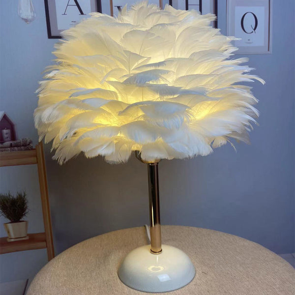 Feather desk lamp, bedroom ins girl bedside lamp creative and simple modern night lamp wedding room warm decorative lamp
