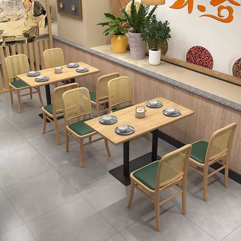 Coffee Chinese and Western Restaurant Solid Wood Braided Rattan Card Seat Sofa Xiangchuan Restaurant Japanese Dessert Milk Tea Hotel Table and Chair Combination