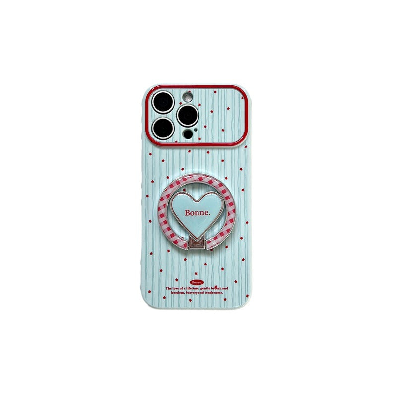 Color block vertical stripe little red star heart stand compatible with apple 17 pro max phone case sweet girl full coverage 16 protective cover