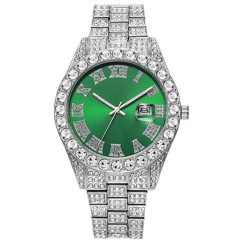 2025 hot-selling export watch: european and american men's personalized hip-hop feng shui ghost roman numeral diamond-inlaid quartz watch for men
