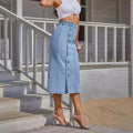European and american style denim skirt hot-selling new cross-border washed slit denim skirt multi-button denim skirt