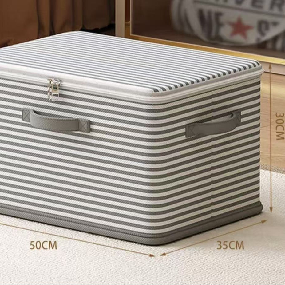 Non-woven fabric with lid clothing storage box household folding storage box striped storage box wardrobe storage zipper box