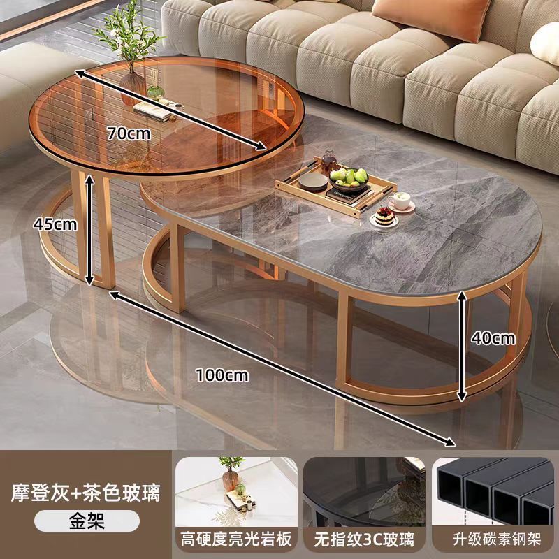 Rock slab coffee table living room for home small apartment 2025new arrivalaccessible luxuryclassy modern simple oval combination coffee table